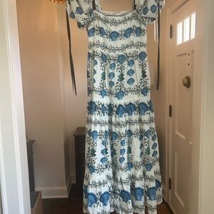 ANTONIO MELANI Blue and White Patterned Maxi Dress